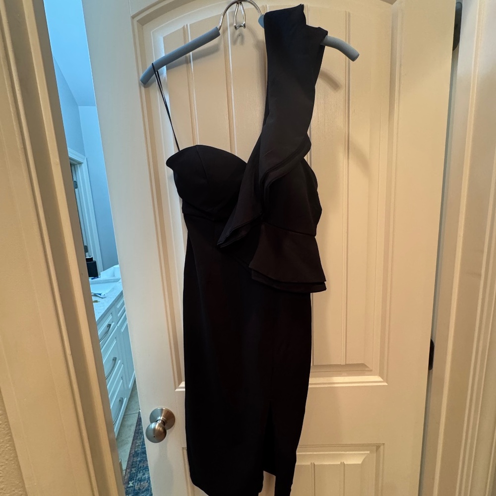 Ruffle shoulder sweetheart neck cocktail dress